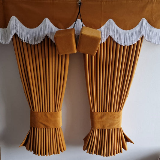 One Stop Truck Accessories Royal Suede Dutch Quality Truck Curtains - Amber/White - One Stop Truck Accessories Ltd