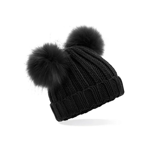 One Stop Truck Accessories Kids Double Bobble Beanie - Black - One Stop Truck Accessories Ltd